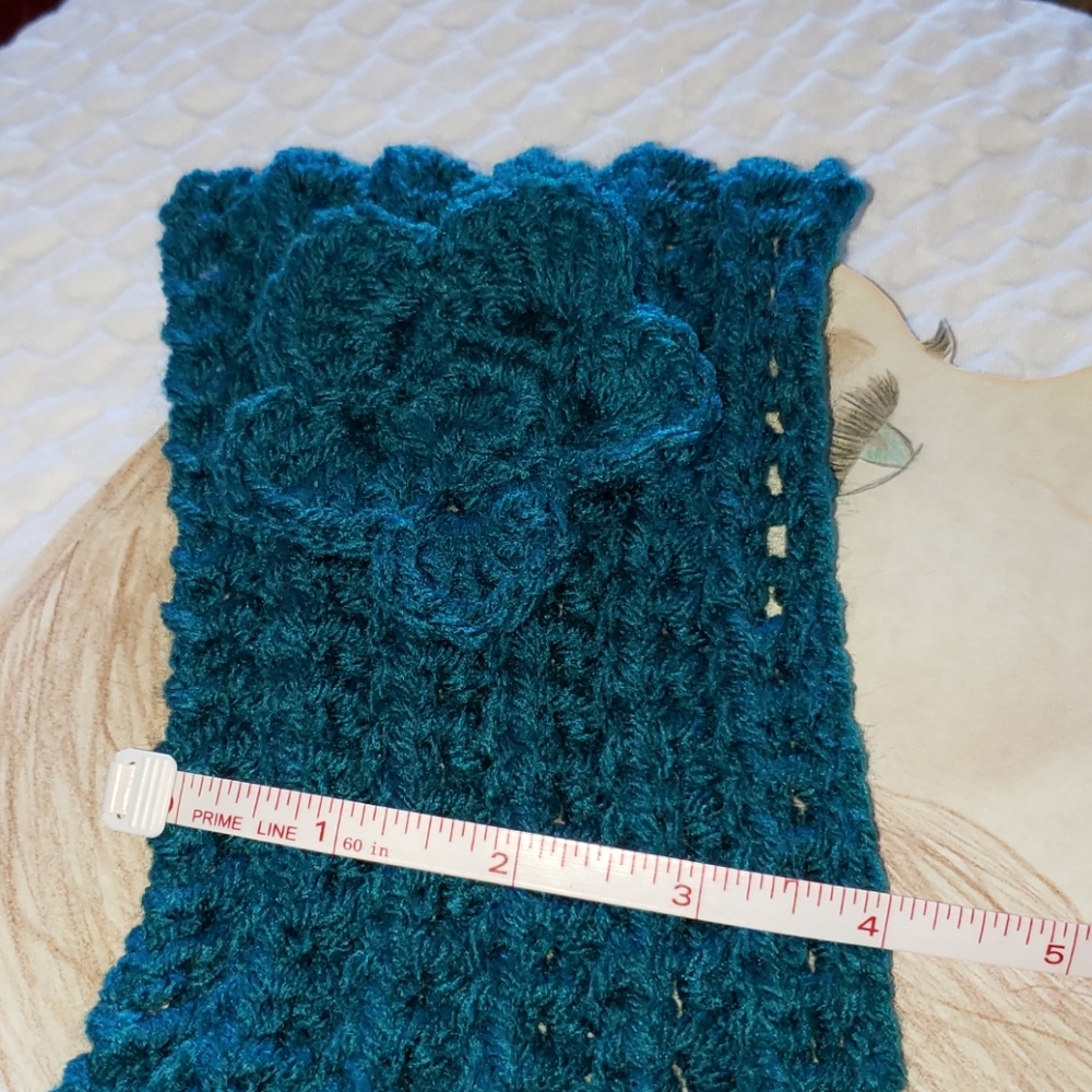 Turquoise Headband. Knitted Flower. Soft. Warm - Picture 4 of 6